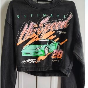 H&M Black Graphic Sweatshirt with Green and Orange Accents